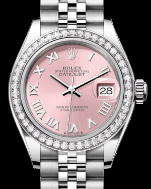 Rolex Lady-Datejust 28-279384RBR (Oystersteel Jubilee Bracelet, Pink Roman Dial, Diamond Bezel)