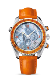 Omega Seamaster Planet Ocean 600M 45.5-222.28.46.50.57.005 (Orange Alligator Leather Strap, Blue MOP Arabic/Index Dial, Baguette-cut Orange Sapphire-set Bezel) (Omega 222.28.46.50.57.005)