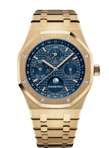 Audemars Piguet Royal Oak 41-26574BA.OO.1220BA.01 (Yellow Gold Bracelet, Grande Tapisserie Blue Index Dial, Yellow Gold Smooth Bezel)