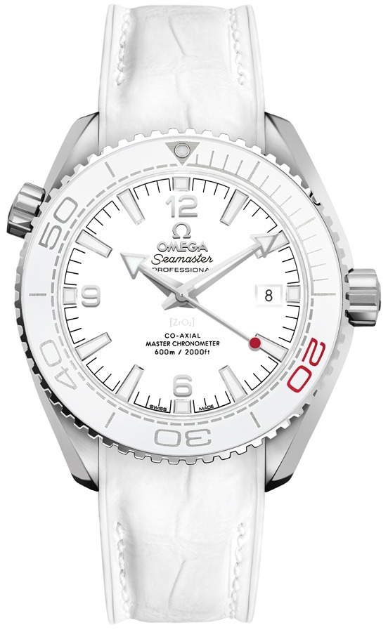 Omega Seamaster Planet Ocean 600M 39.5-522.33.40.20.04.001 (White Alligator Leather Strap, White Arabic/Index Dial, Rotating White Ceramic Bezel)