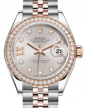 Rolex Lady-Datejust 28-279381RBR (Everose Rolesor Jubilee Bracelet, Gold Diamond IX-set Sundust Dial, Diamond Bezel)