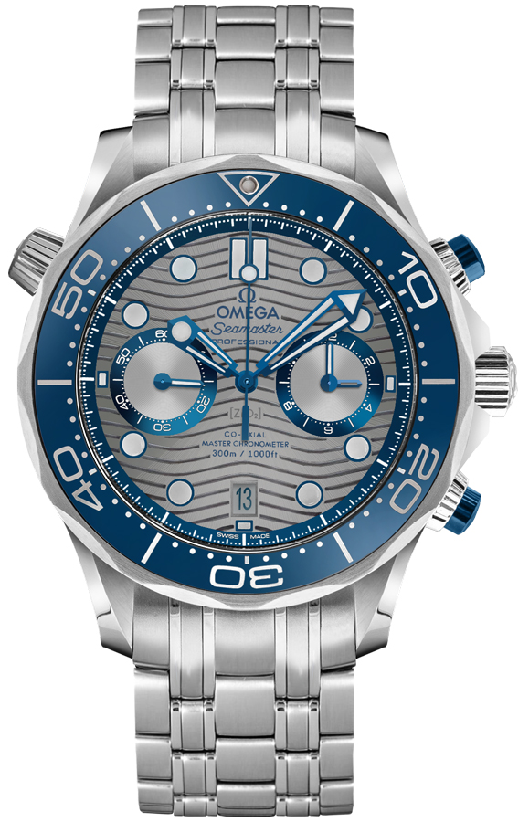 Omega Seamaster Diver 300M 44-210.30.44.51.06.001 (Stainless Steel Bracelet, Wave-embossed Grey Dot Index Dial, Rotating Blue Ceramic Bezel)