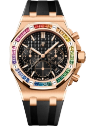 Audemars Piguet Royal Oak Offshore 37-26236OR.YY.D002CA.01 (Black Rubber Strap, Lady Tapisserie Black Index Dial, Baguette-cut Rainbow Gemstone-set Bezel) (26236OR.YY.D002CA.01)