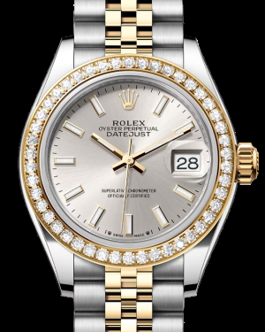 Rolex Lady-Datejust 28-279383RBR (Yellow Rolesor Jubilee Bracelet, Silver Index Dial, Diamond Bezel)