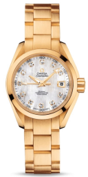 Omega Seamaster Aqua Terra 150M 30-231.50.30.20.55.002 (Yellow Gold Bracelet, Vertical-teak White MOP Diamond Index Dial, Yellow Gold Bezel) (Omega 231.50.30.20.55.002)