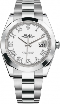 Rolex Datejust 41-126300 (Oystersteel Oyster Bracelet, White Roman Dial, Smooth Bezel)