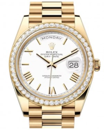 Rolex Day-Date 40-228348RBR (Yellow Gold President Bracelet, White Roman Dial, Diamond Bezel) (m228348rbr-0034)