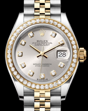 Rolex Lady-Datejust 28-279383RBR (Yellow Rolesor Jubilee Bracelet, Gold Diamond-set Silver Dial, Diamond Bezel)