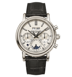 Patek Philippe Grand Complications 40-5204P-001 (Shiny-black Alligator Leather Strap, Silvery Opaline Index Dial, Smooth Bezel) (5204P-001)