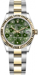 Rolex Datejust 31-278273 (Yellow Rolesor Oyster Bracelet, Gold Diamond-set Olive-green Floral Dial, Fluted Bezel)