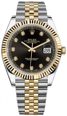 Rolex Datejust 41-126333 (Yellow Rolesor Jubilee Bracelet, Gold Diamond-set Bright-black Dial, Fluted Bezel)