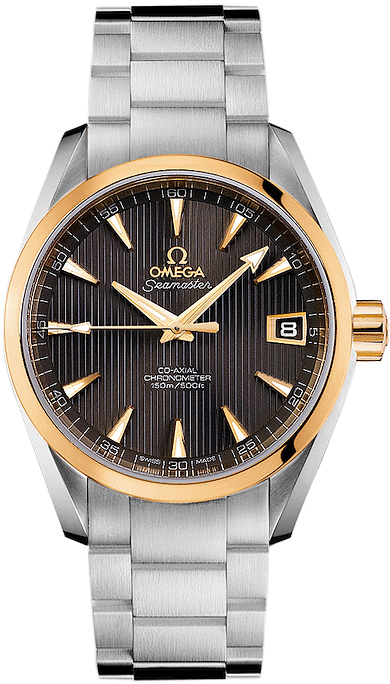 Omega Seamaster Aqua Terra 150M 38.5-231.20.39.21.06.004 (Stainless Steel Bracelet, Vertical-teak Grey Index Dial, Yellow Gold Bezel)