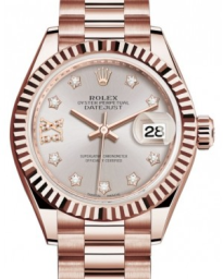 Rolex Lady-Datejust 28-279175 (Everose Gold President Bracelet, Gold Diamond IX-set Sundust Dial, Fluted Bezel) (m279175-0005)