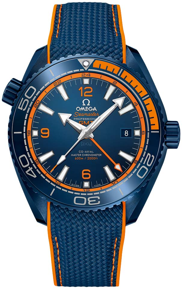 Omega Seamaster Planet Ocean 600M 45.5-215.92.46.22.03.001 (Orange/Blue Structured Rubber Strap, Blue Ceramic Arabic/Index Dial, Rotating Orange Rubber/Blue Ceramic Bezel)