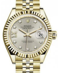 Rolex Lady-Datejust 28-279178 (Yellow Gold Jubilee Bracelet, Gold Diamond IX-set Silver Dial, Fluted Bezel) (m279178-0004)