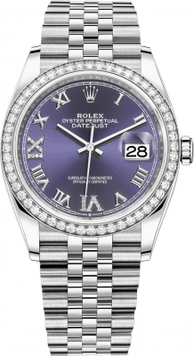 Rolex Datejust 36-126284RBR (Oystersteel Jubilee Bracelet, VI IX Gold Diamond-set Aubergine Dial, Diamond Bezel)