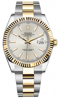 Rolex Datejust 41-126333 (Yellow Rolesor Oyster Bracelet, Silver Index Dial, Fluted Bezel)
