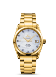 Omega Seamaster Aqua Terra 150M 36.2-2104.75.00 (Yellow Gold Bracelet, White MOP Diamond Index Dial, Yellow Gold Bezel) (Omega 2104.75.00)