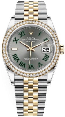Rolex Datejust 36-126283RBR (Yellow Rolesor Jubilee Bracelet, Slate Roman Dial, Diamond Bezel)