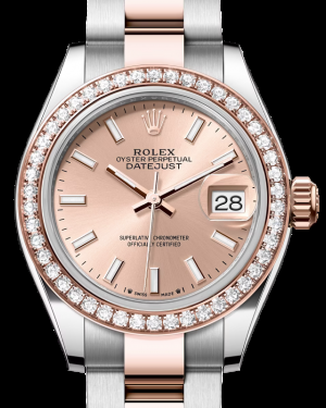 Rolex Lady-Datejust 28-279381RBR (Everose Rolesor Oyster Bracelet, Rosé Index Dial, Diamond Bezel)