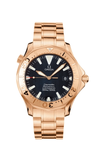 Omega Seamaster Diver 300M 41-2136.50.00 (Red Gold Bracelet, Wave-embossed Blue Index Dial, Rotating Red Gold Bezel)