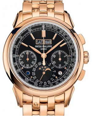 Patek Philippe Grand Complications 41-5270/1R (Rose Gold Bracelet, Ebony-black Sunburst Tachymeter/Index Dial, Smooth Bezel)