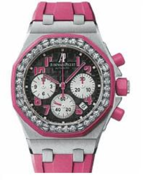 Audemars Piguet Royal Oak OffShore 37-26266SK.ZZ.D069CA.01 (Fuchsia-pink Rubber Strap, Grande Tapisserie Black Arabic Dial, Fuchsia-pink Rubber Diamond-set Bezel) (26266SK.ZZ.D069CA.01)