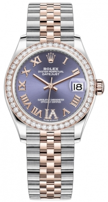 Rolex Datejust 31-278381RBR (Everose Rolesor Jubilee Bracelet, VI Diamond-set Aubergine Dial, Diamond Bezel)