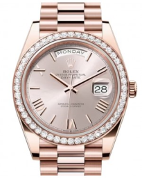 Rolex Day-Date 40-228345RBR (Everose Gold President Bracelet, Sundust Roman Dial, Diamond Bezel) (m228345rbr-0008)