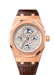 Audemars Piguet Royal Oak 42-26603OR.OO.D092CR.01 (Brown Alligator Leather Strap, Grande Tapisserie Silver-toned Index Dial, Pink Gold Smooth Bezel) (26603OR.OO.D092CR.01)