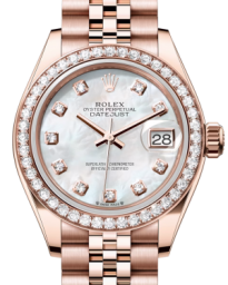 Rolex Lady-Datejust 28-279135RBR (Everose Gold Jubilee Bracelet, Gold Diamond-set White MOP Dial, Diamond Bezel) (m279135rbr-0019)