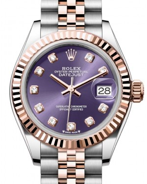 Rolex Lady-Datejust 28-279171 (Everose Rolesor Jubilee Bracelet, Gold Diamond-set Aubergine Dial, Fluted Bezel)