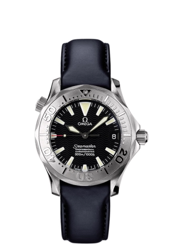 Omega Seamaster Diver 300M 36.25-2652.50.91 (Black Leather Strap, Wave-embossed Black Index Dial, Rotating White Gold Bezel)