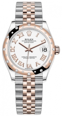 Rolex Datejust 31-278341RBR (Everose Rolesor Jubilee Bracelet, White Roman Dial, Domed Diamond Bezel)