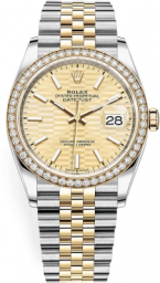 Rolex Datejust 36-126283RBR (Yellow Rolesor Jubilee Bracelet, Golden Fluted Index Dial, Diamond Bezel) (m126283rbr-0025)