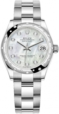 Rolex Datejust 31-278344RBR (Oystersteel Oyster Bracelet, Gold Diamond-set White MOP Dial, Domed Diamond Bezel)