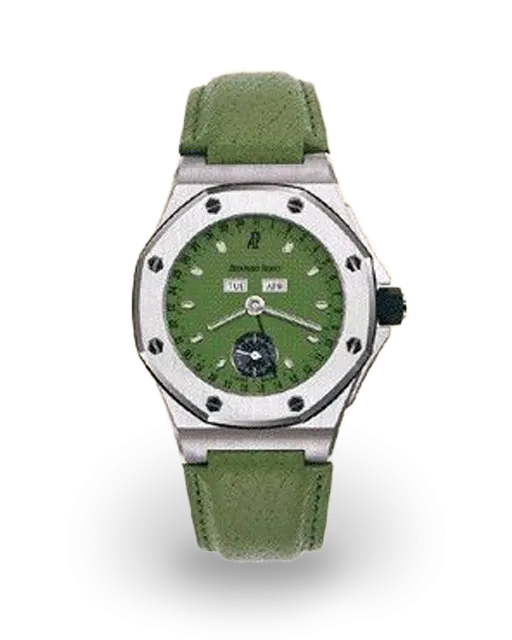 Audemars Piguet Royal Oak Offshore 38-25808ST.O.0009/08 (Green Alligator Leather Strap, Petite Tapisserie Green Index Dial, Stainless Steel Smooth Bezel)