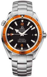 Omega Seamaster Planet Ocean 600M 45.5-2208.50.00 (Stainless Steel Bracelet, Black Arabic/Index Dial, Rotating Orange Ceramic Bezel) (Omega 2208.50.00)