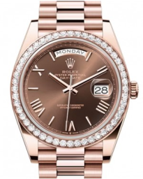 Rolex Day-Date 40-228345RBR (Everose Gold President Bracelet, Chocolate Roman Dial, Diamond Bezel) (m228345rbr-0009)