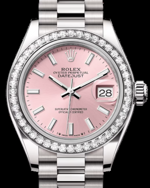 Rolex Lady-Datejust 28-279139RBR (White Gold President Bracelet, Pink Index Dial, Diamond Bezel)