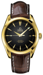 Omega Seamaster Aqua Terra 150M 39.2-2603.50.37 (Brown Alligator Leather Strap, Black Index Dial, Yellow Gold Bezel) (Omega 2603.50.37)