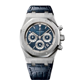 Audemars Piguet Royal Oak 39-26022BC.OO.D028CR.01 (Blue Alligator Leather Strap, Grande Tapisserie Blue Index Dial, White Gold Smooth Bezel) (26022BC.OO.D028CR.01)