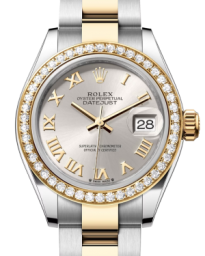 Rolex Lady-Datejust 28-279383RBR (Yellow Rolesor Oyster Bracelet, Silver Roman Dial, Diamond Bezel) (m279383rbr-0006)