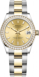 Rolex Datejust 31-278383RBR (Yellow Rolesor Oyster Bracelet, Stick Champagne Dial, Diamond Bezel)