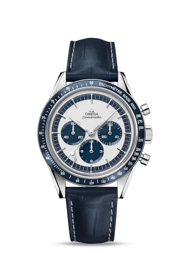 Omega Speedmaster Moonwatch 39.7-311.33.40.30.02.001 (Blue Alligator Leather Strap, Silver-toned Index Dial, Blue Tachymeter Bezel)