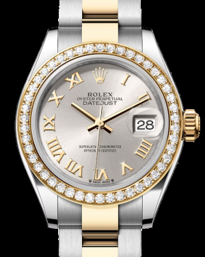 Rolex Lady-Datejust 28-279383RBR (Yellow Rolesor Oyster Bracelet, Silver Roman Dial, Diamond Bezel)