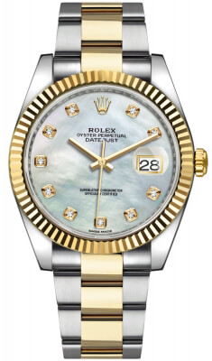 Rolex Datejust 41-126333 (Yellow Rolesor Oyster Bracelet, Gold Diamond-set White MOP Dial, Fluted Bezel)