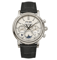 Patek Philippe Grand Complications 40-5204P-010 (Shiny-black Alligator Leather Strap, Silvery Opaline Index Dial, Smooth Bezel) (5204P-010)