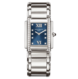 Patek Philippe Twenty~4 25.1x30-4910/10A-012 (Stainless Steel Bracelet, Diamond-set Blue Sunburst Roman Dial, Diamond Bezel) (4910/10A-012)