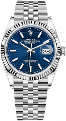Rolex Datejust 36-126234 (Oystersteel Jubilee Bracelet, Bright-blue Fluted Index Dial, Fluted Bezel)